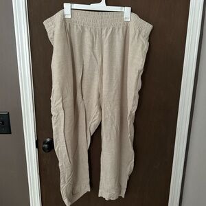 Beige Wide-Leg Linen Pants